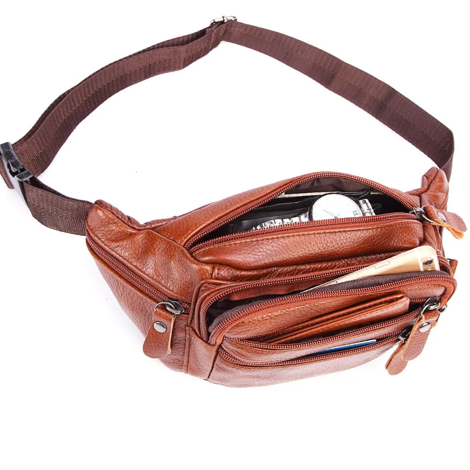 Fashionable mens leather phone bag mens leather messenger bag mens travel waist bag 241031