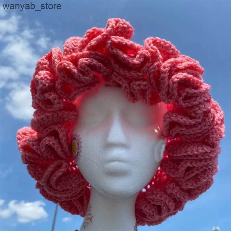 Wide Brim Hats Bucket Hats New Handmade Knit Fisherman Cap Winter Fashion Woman Weaving Floppy Ruffled Brim Bucket Hat Outdoor Warm Windproof Beanie H
