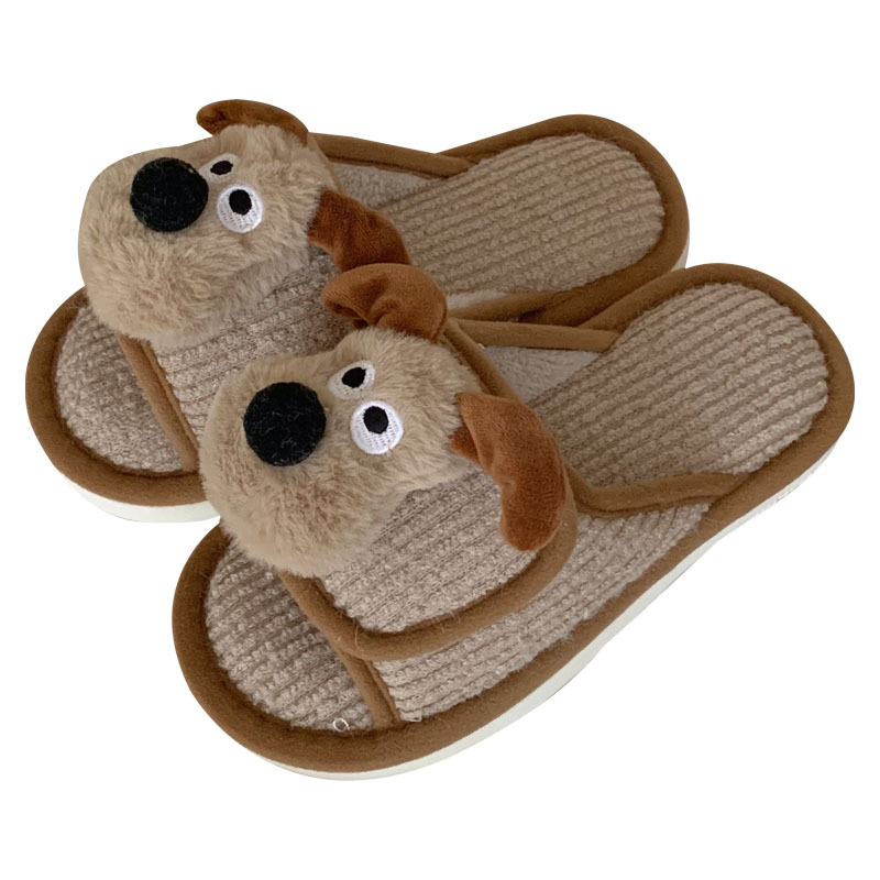Female winter personality fun cartoon dog creative Velcro fluffy cotton slippers Warm and interesting shoes for home bedroom in winter