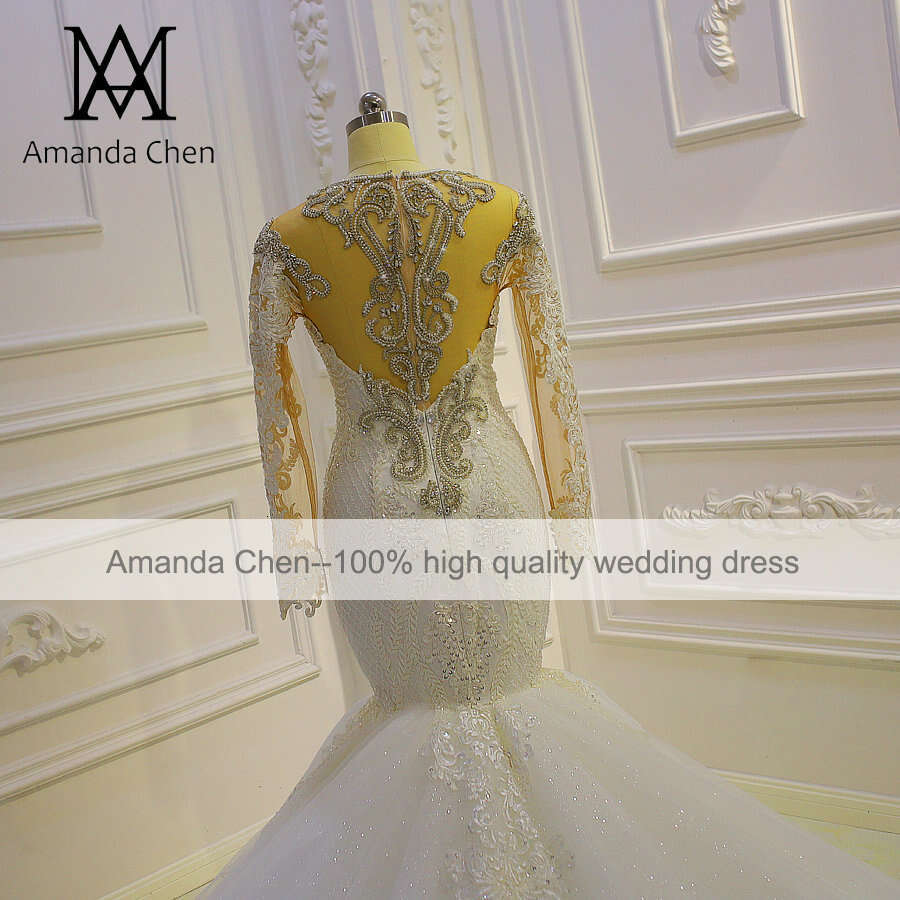 vestidos de novia 2024 Long Sleeve Lace Applique Crystal Mermaid Wedding Dress