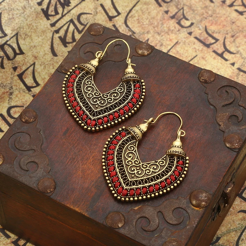 Vintage Statement Ethnic Boho Earrings For Women Heart Shape Bohemian Earings Jewelry Rope Wrap Handmade Drop Gift 241031