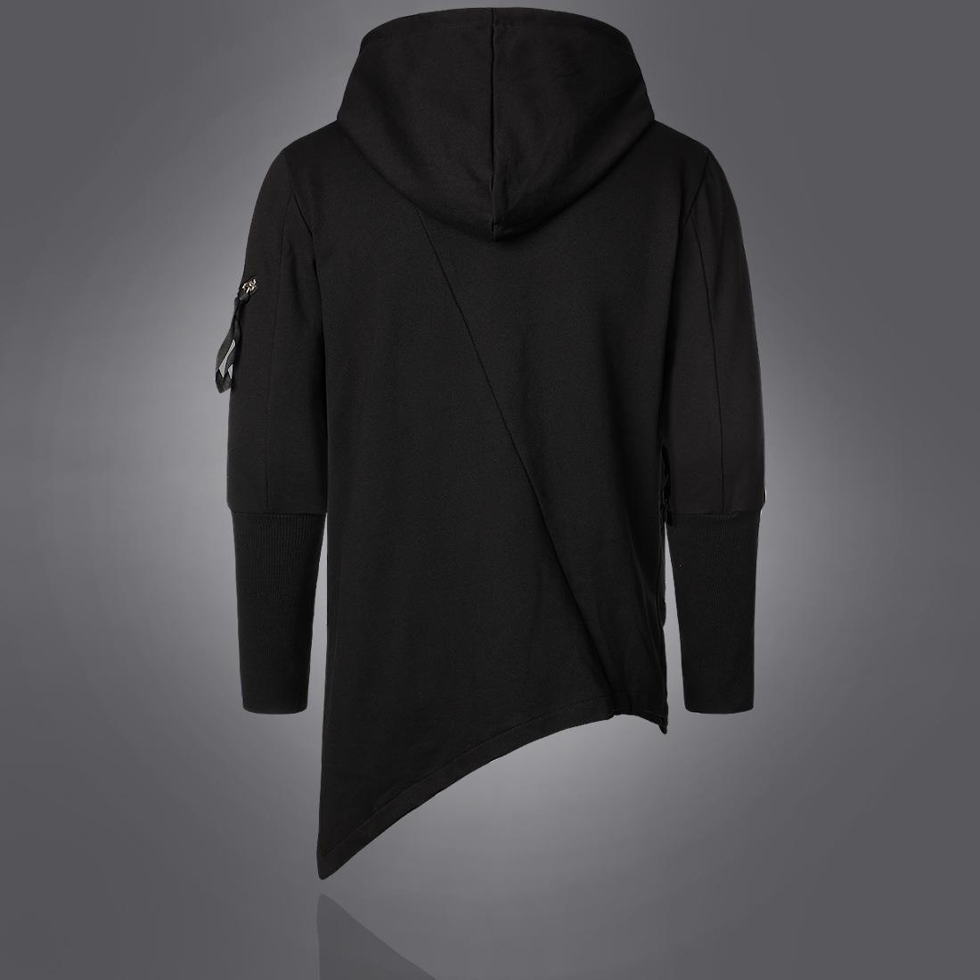 Men Hooded Sweatshirt Streetwear Fashion Hip Hop Black zip up hoodie Cloak Mantle japan Asymmetrical hem Long Hoodies boy 201113
