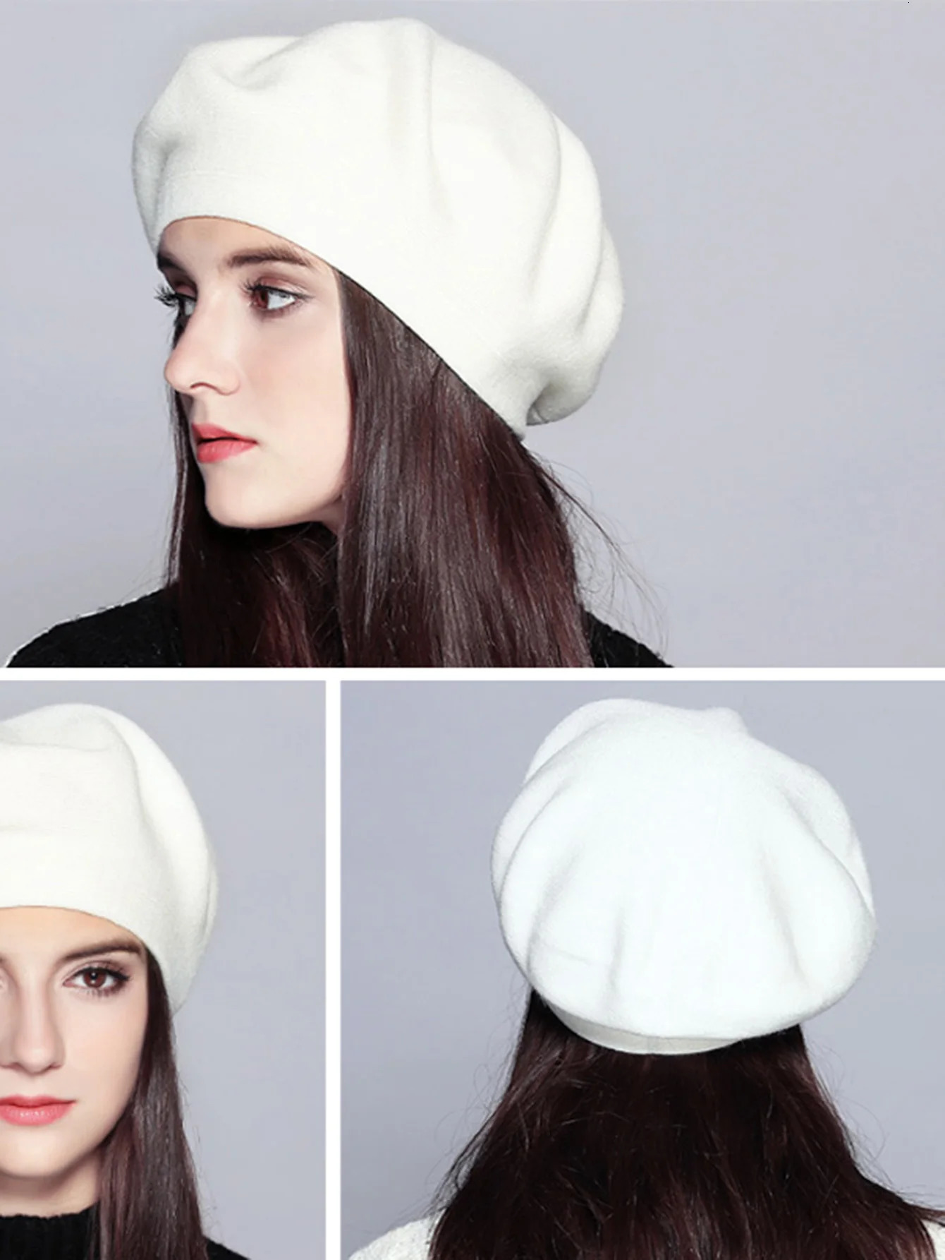 Women Berets Fashion Solid Color Wool Knitted With Ladies French Artist Beanie Warm cap in autumn and winter female hat 241031