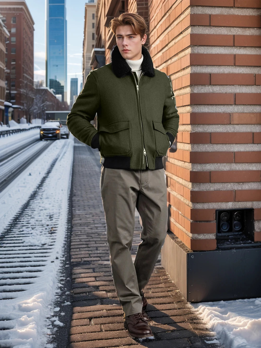 mens woolen jacket casual Korean style fur collar autumn and winter trendy coat clothing 241031