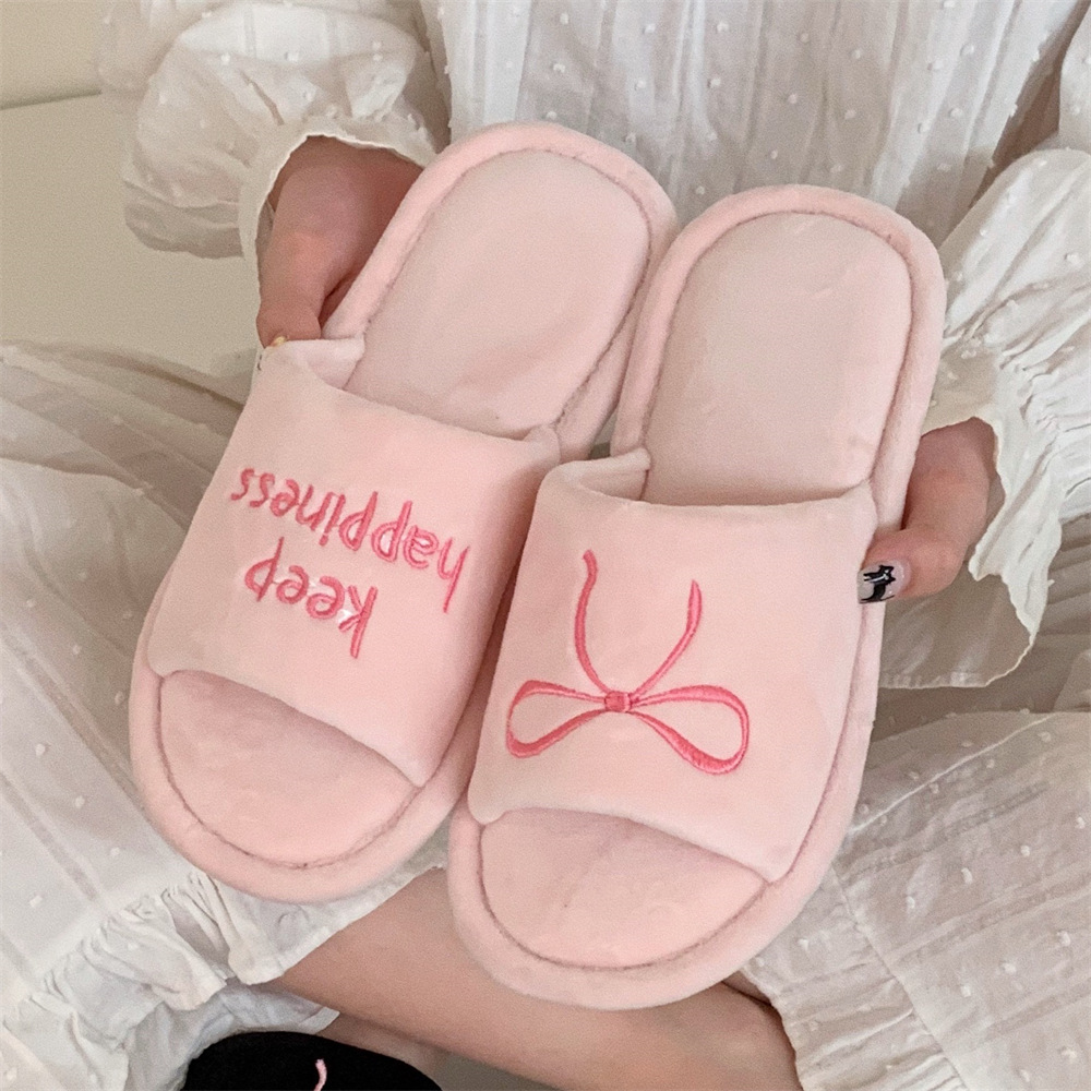 Creative English Letters Home Slippers Women Girls Cute fluffy winter warm plush indoor flats Bedroom slide casual women's cotton slippers