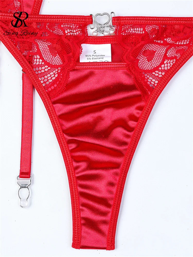 SINGREINY Christmas Lace Patchwork Sexy Underwear Sets Women Club Spliced Sheath Sleepwear Fashion Backless Erotic Bra Suits 241031