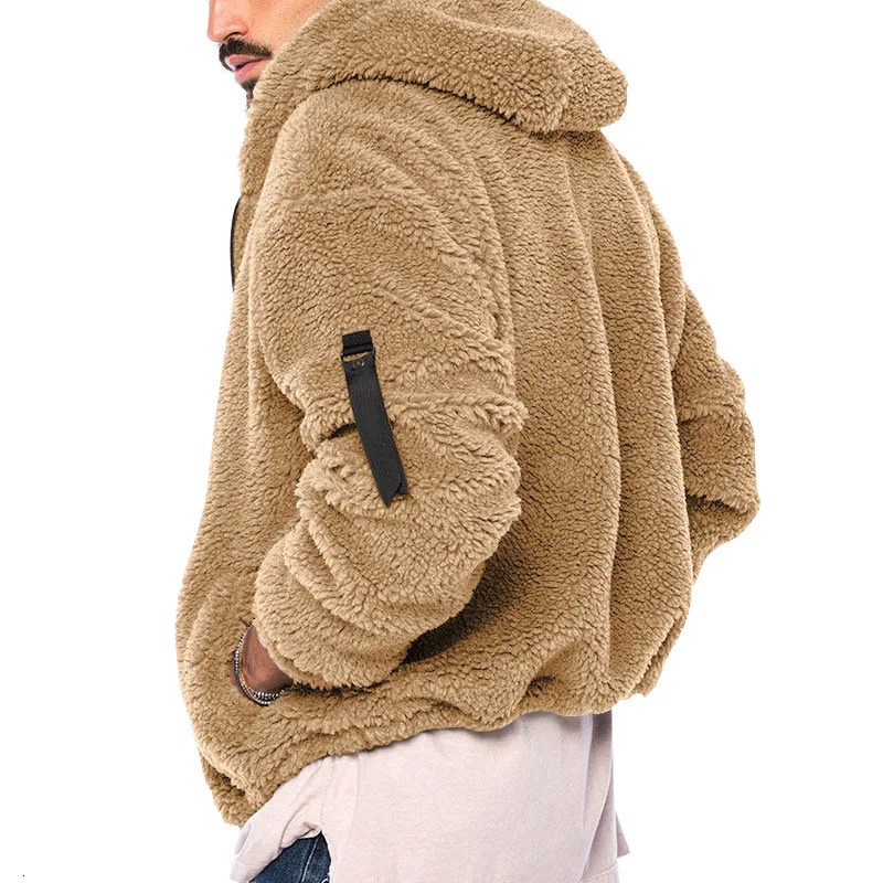 Autumn Winter Mens Jacket Double-sided Fleece Warm Loose Hooded Windbreaker Casual Coat Zipper Hooded Jacket Chaquetas Hombre 241031