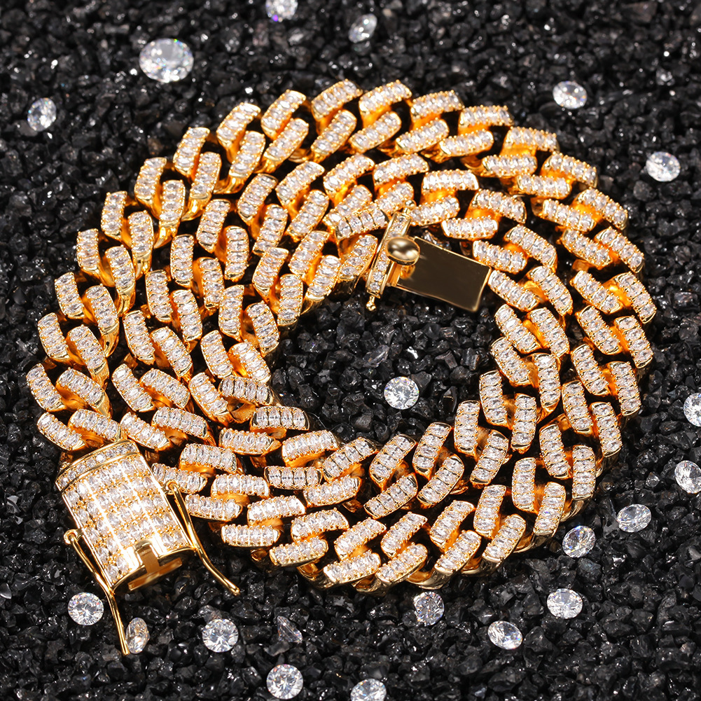 Hip Hop 12mm Prong Iced Out Cubic Zirconia Cuban Link Chain Bracelet Necklace New In Mens Punk Rock Miami Street Party Rapper Jewelry Accessory Bking 