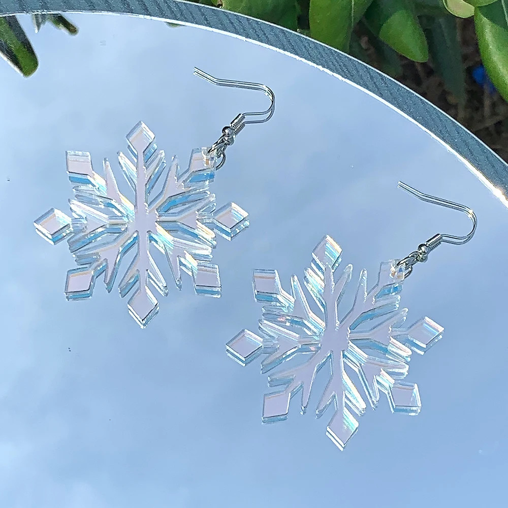 Acrylic Snowflake Dangle Earrings for Women Snow Winter Christmas Jewelry 241031
