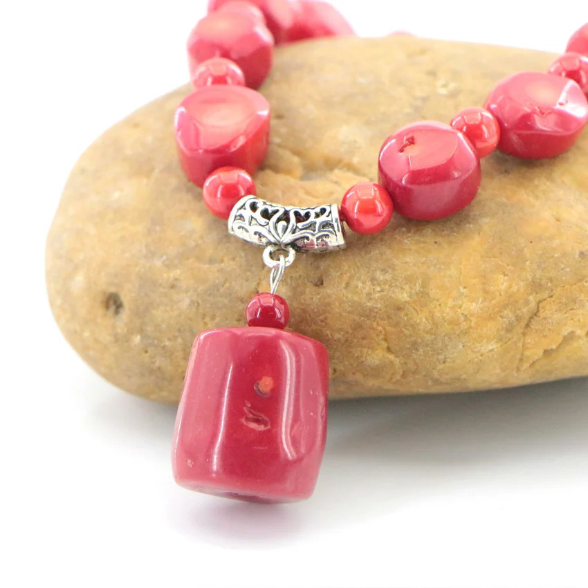 Natural stone red coral irregular shaped isolation bead pendant necklace bracelet earrings womens exquisite jewelry set 241031