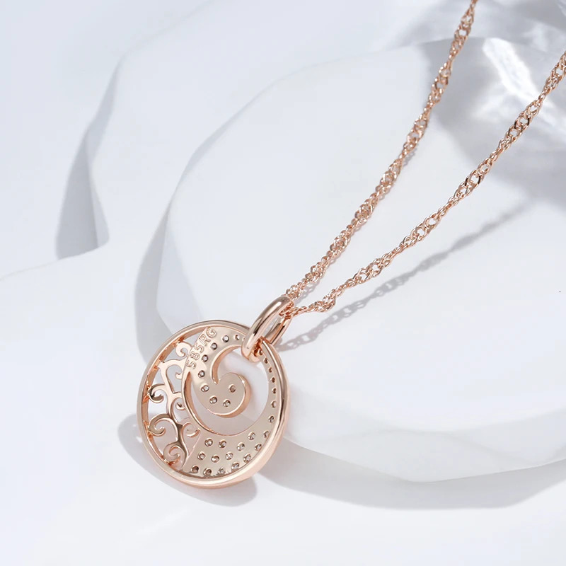 Kinel 585 Rose Gold Pendant Necklace Women Crystal Flower Natural Zircon Bridal Wedding High Quality Daily Fine Jewelry 241031
