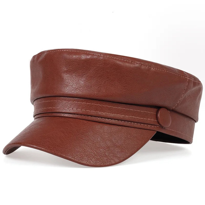 Fashion Pu Leather Flat Top Beret Ladies High Quality Octagon Hat Women Men Casual Trendy Caps 241031