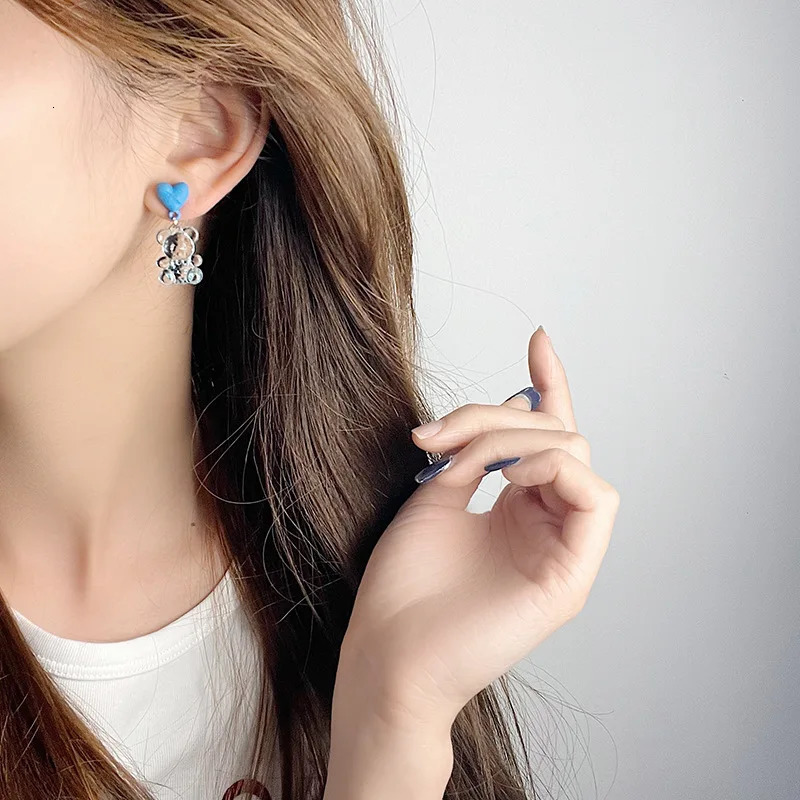 Fashion Simple Cute Acrylic Heart Animal Bear Clip on Earrings for Non Pierced Girl Children Birthday Gift Lovely Jewelry 241031