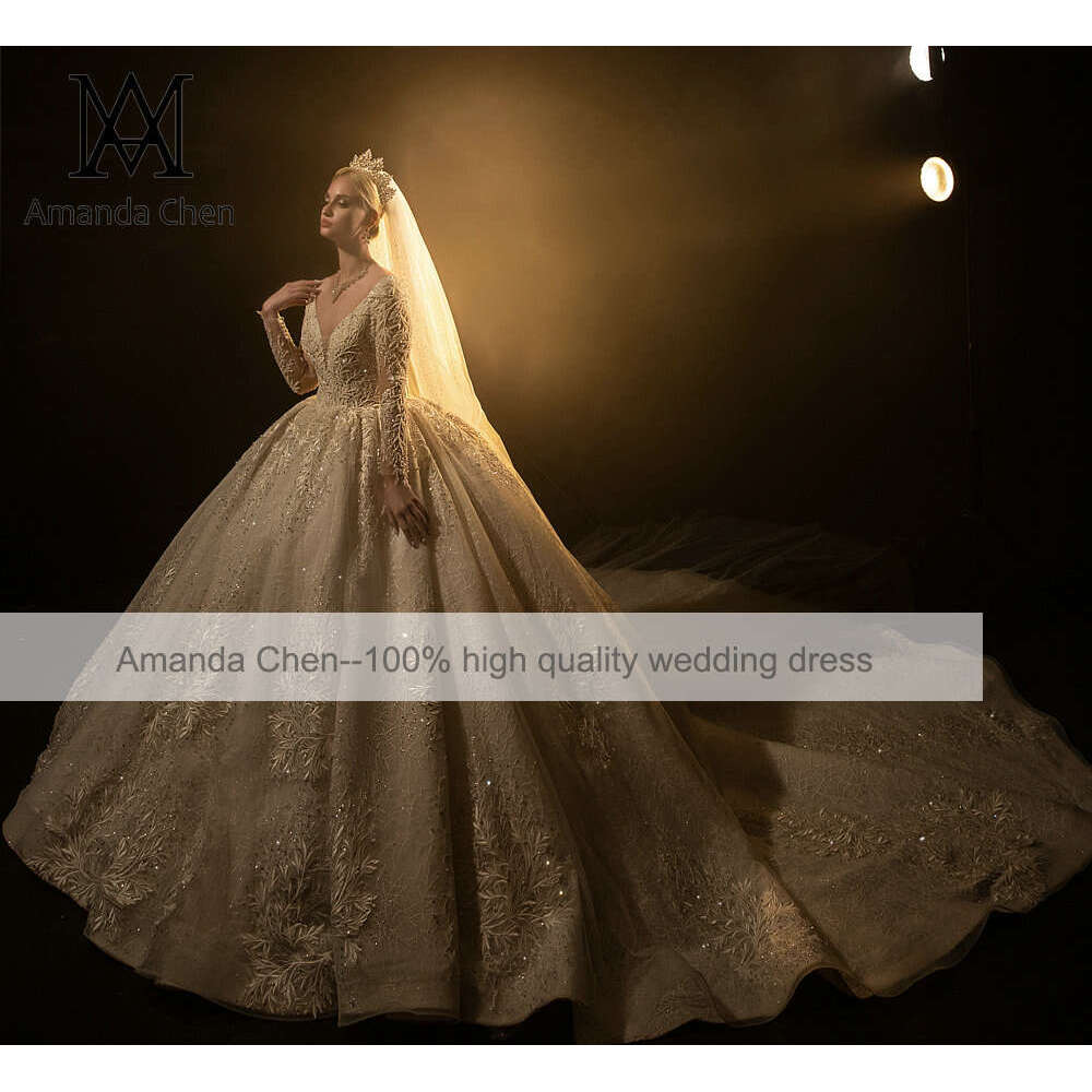 Long Sleeve Lace Ball Gown Wedding Dress