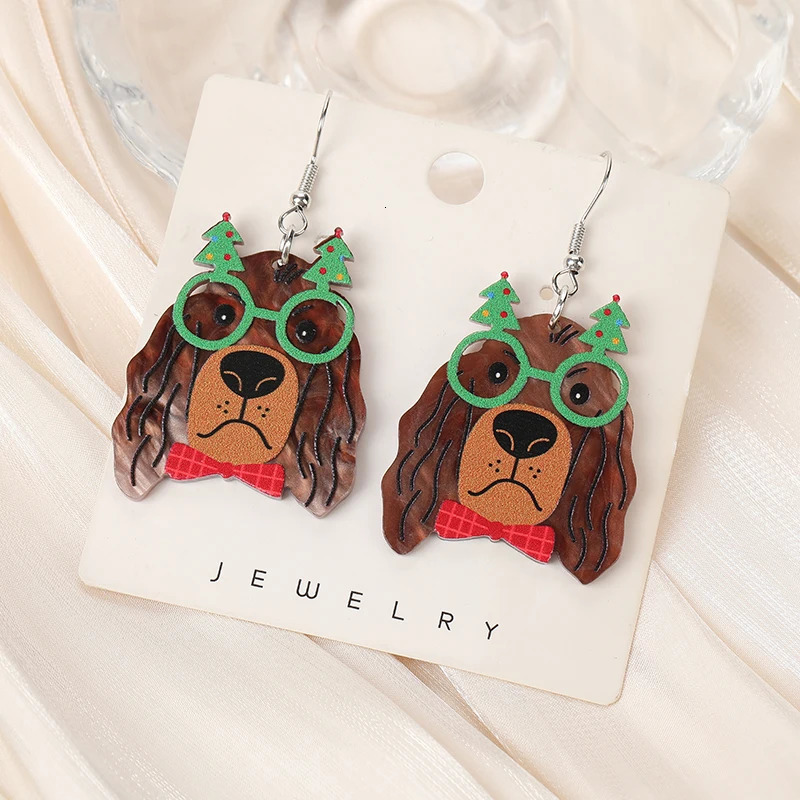 1Pair Christmas Animals Woman Dangle Earrings Acrylic Dog Cat Drop For Girl Birthday Gift 241031