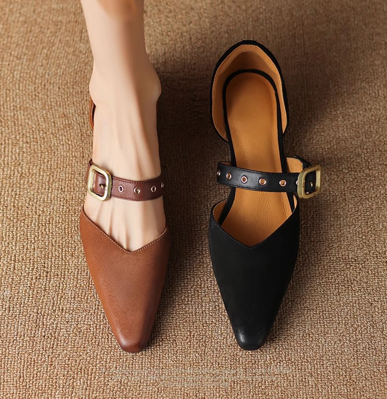 Women's Fashion Shoes:France Gentle Style Pointed Flat Bottom New Trendy Retro Style Versatile,Black/Brown,Free shipping