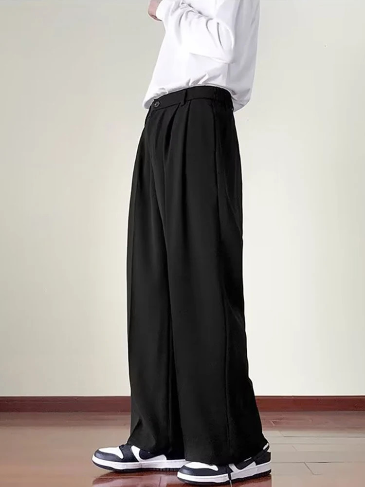 Wide leg suit pants for men Japanese style ancient drape floor mop versatile ins Korean loose straight 240321
