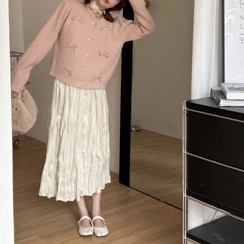 Autumn And Winter New Korean Girls Bow Sweet Cardigan Fashionable Age Reducing Gentle Wind Round Neck Knitted Top For Women F1101#43