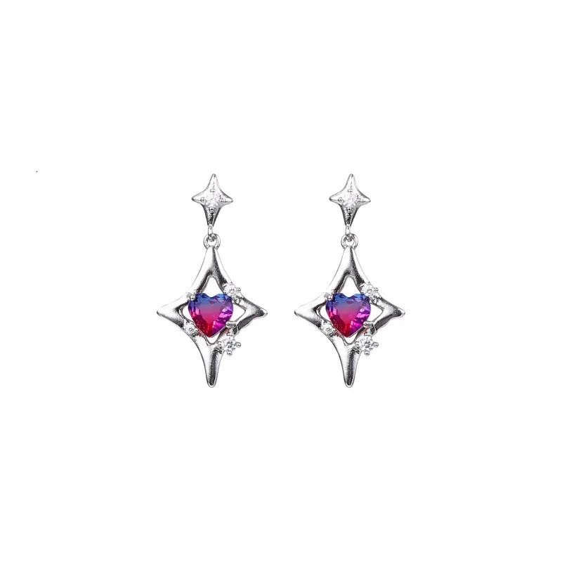Korean Fashion Purple Star Crystal Zircon Dangle Earrings for Women Elegant Temperament Wedding Party Anniversary Gift Jewelry 241031
