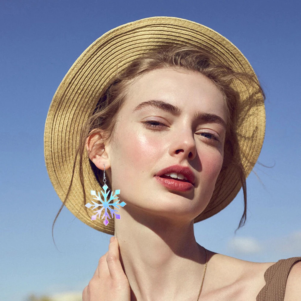 Acrylic Snowflake Dangle Earrings for Women Snow Winter Christmas Jewelry 241031