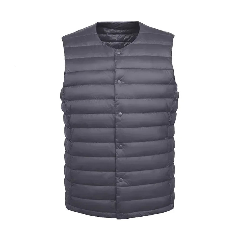 Men Autumn Winter Warm Sleeveless Line Puffer Jacket 2023 Vneck Slim Ultra Lightweight Packable Mens Down Vest Coats 241024