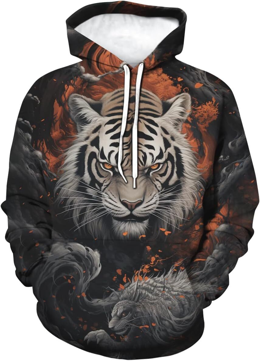 Hoodie for Mens Womens Mens Novelty Tiger Graphic Hoodies 3D Print Animal Fashion Sweatshirt With Pocket Graphic Hoodies sweatshirt Fashionable and Wa
