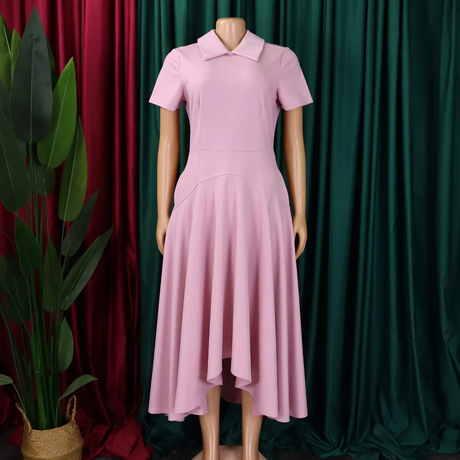 Elegant womens church dress pleated short sleeved irregular length classic humble African party dress womens occasion 241031CJ