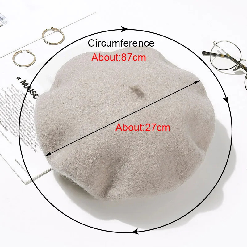 100 Wool Beret Hat Women Winter Thick French Girls Solid Color Autumn Berets Caps Hats For Flat Cap Felt 241031
