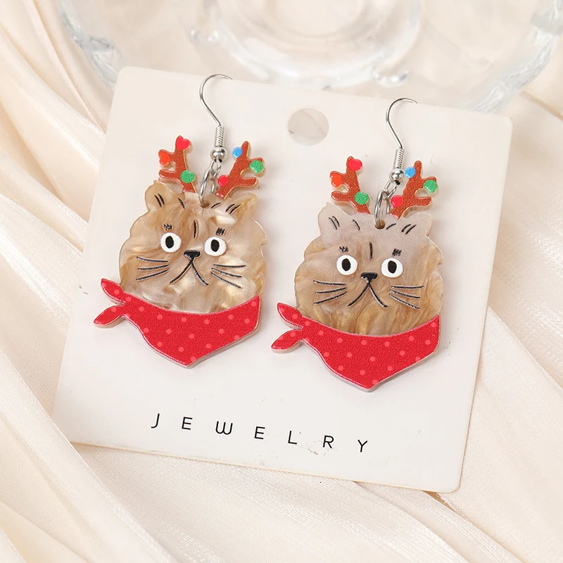 1Pair Christmas Animals Woman Dangle Earrings Acrylic Dog Cat Drop For Girl Birthday Gift 241031