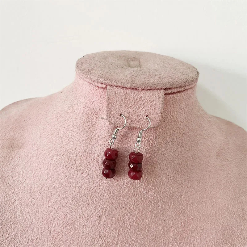 Faceted 5 * 8MM Deep Red Ruby Natural Stone Jewelry Set Bead Necklace Earrings Bracelet Chain Necklace Simple n Party Bohemian 241031