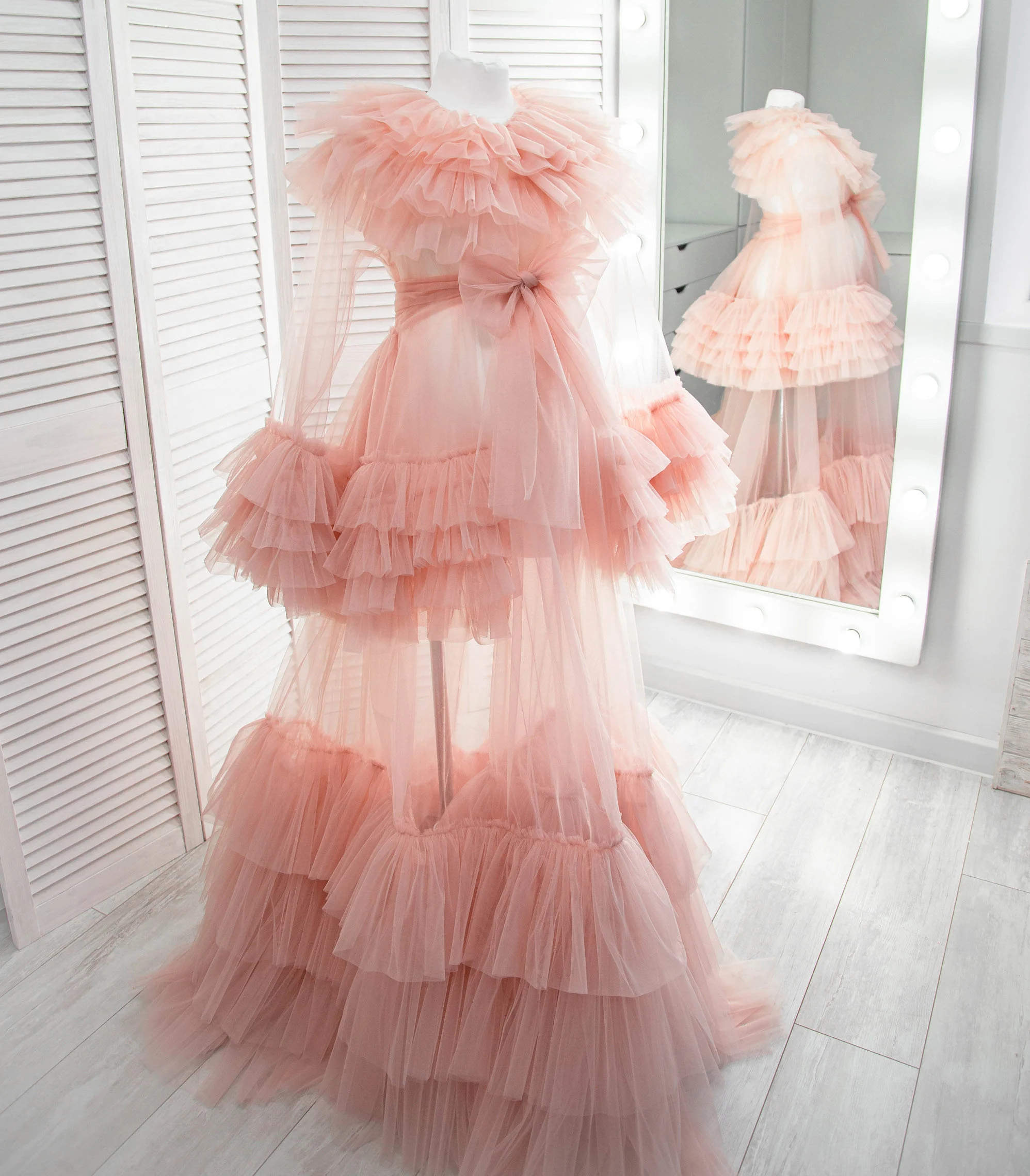 Customized Illusion Women Bathrobe Ruffles V Neck Long Sleeve Maternity Dresses Pregnant Tiered Nightgown Pijama Evening Dress