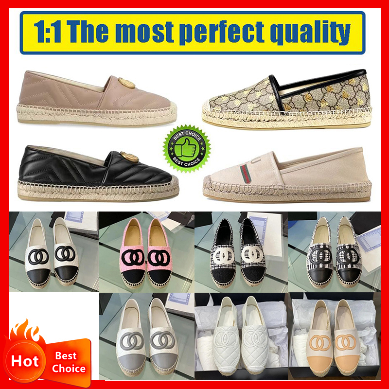 Designer Fisherman Dress Shoes Sandals Women Slippers Jacquard Espadrille Flat Shoe Leather Loafers Canvas Fashion Lady Girls White Calfskin Casual Shoes