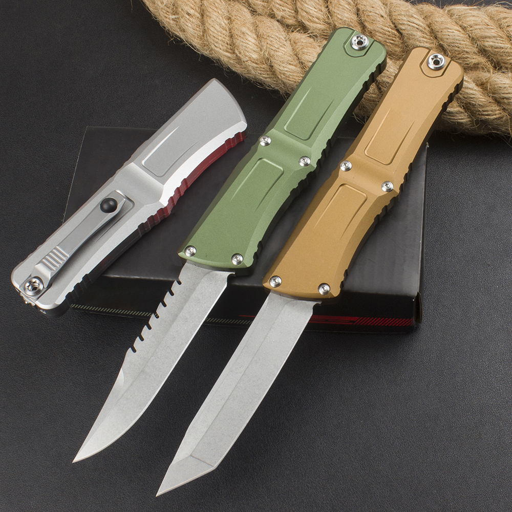 New H1029 High End Tactical Knife D2 Stone Wash Single Blade CNC Aviation Aluminum Handle Outdoor Camping Hiking EDC Pocket Knives With Nylon Bag