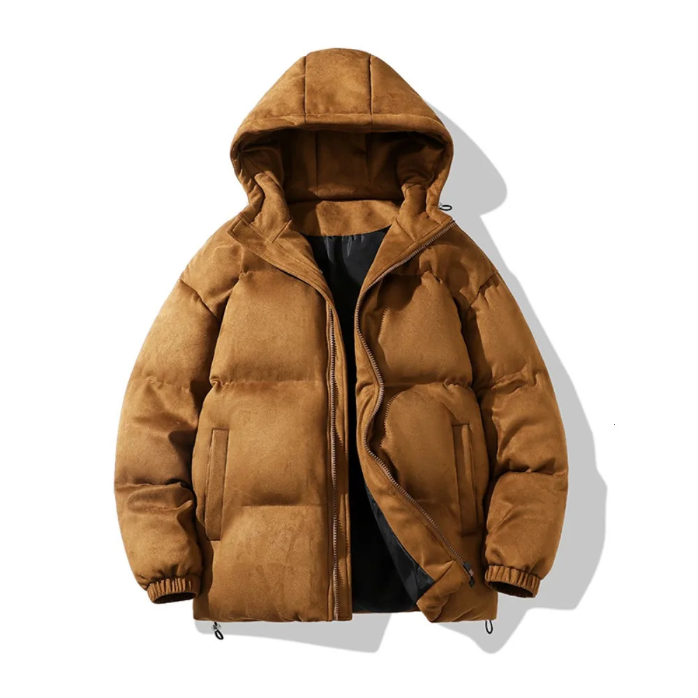 Suede Parka Hoodie Jacket Men Puffer with Cotton Padded Winter Coats Streetwear Thicken Warm Plus Size 5XL 241031