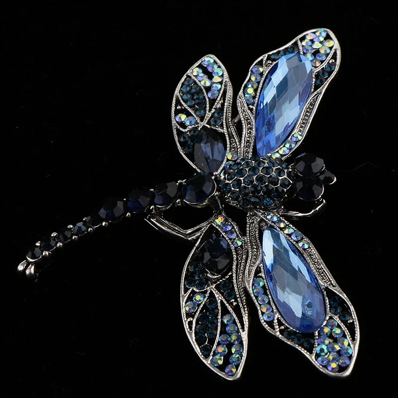 Blue Crystal Vintage Dragonfly Brooches for Women High Grade Fashion Insect Brooch Pins Coat Accessories Animal Jewelry Gifts 241031