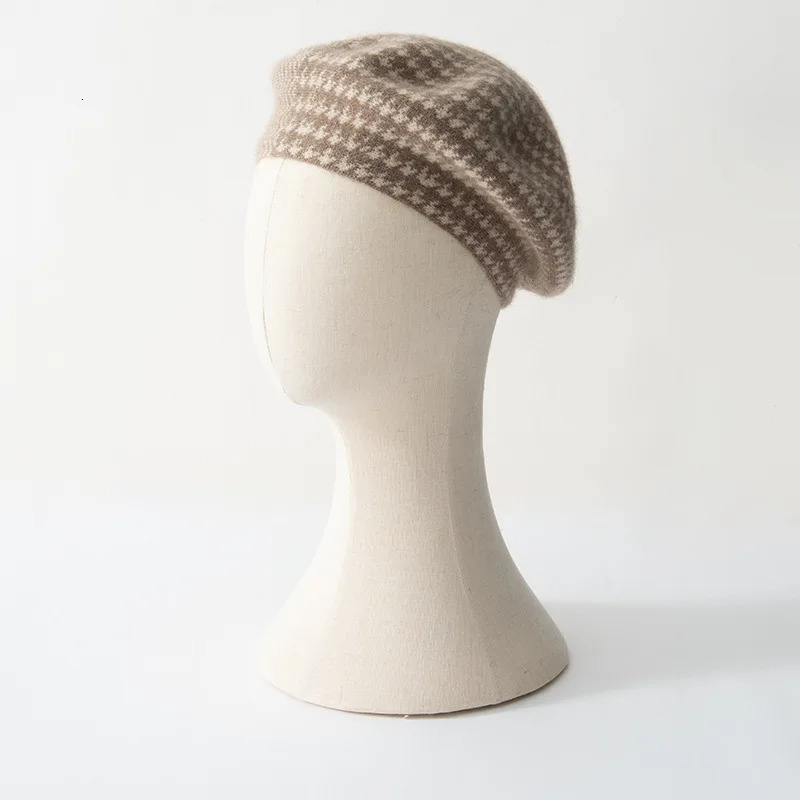 Thousand Birds Plaid Cashmere Ladies High Quality Beret With Knitted Hat Casual British Vintage 241031