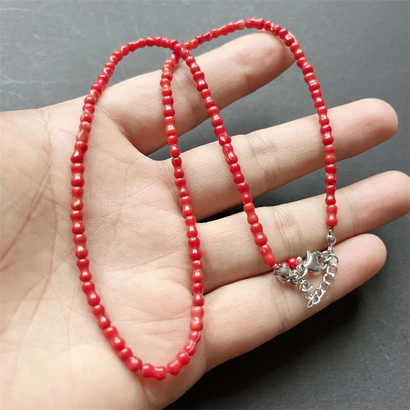 3 * 6MM Bamboo Bone Red Coral Natural Stone Jewelry Set Bead Necklace Earrings Bracelet Necklace Fashion Simple n Party 241031