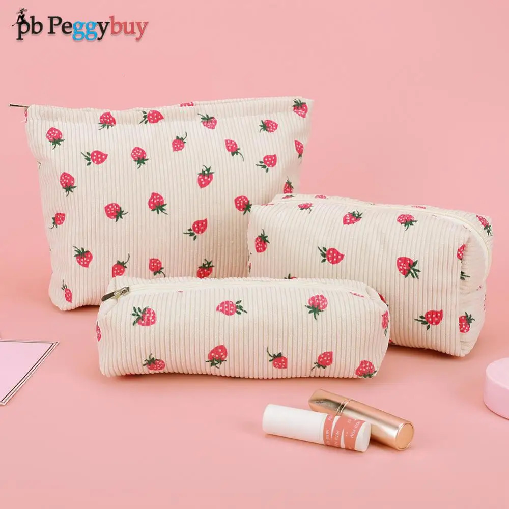 3 womens Corduroy cosmetic bags large capacity travel toilet bags makeup organizer 241031