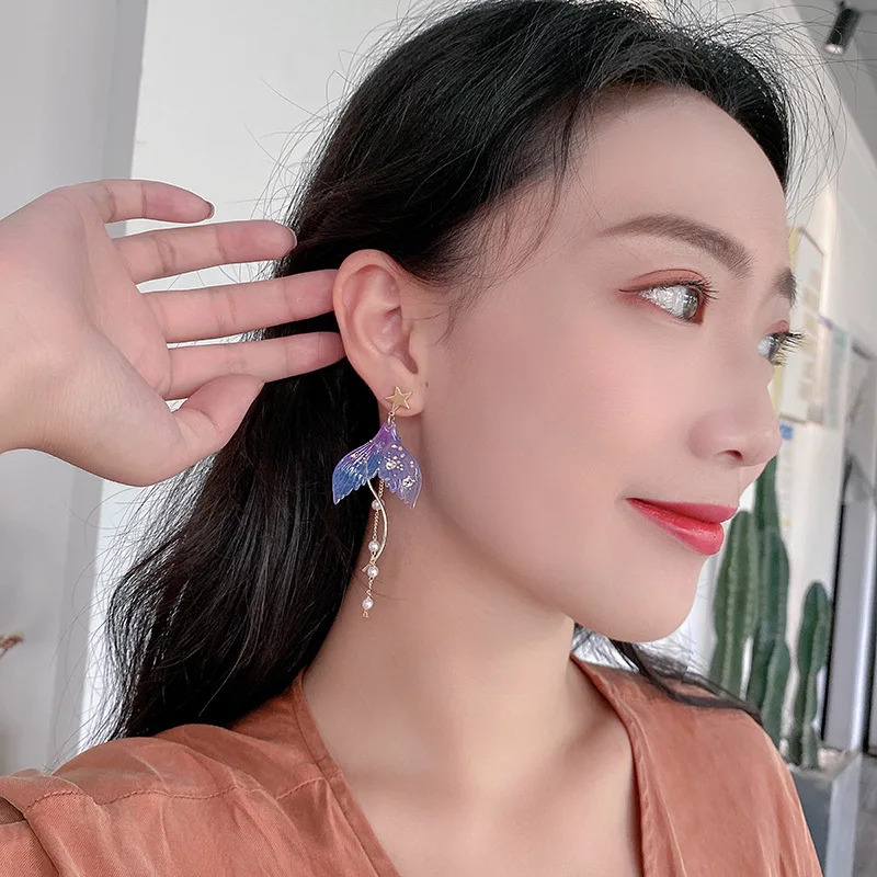Korean Fishtail Pearl Tassel Earrings For Women Fashion Butterfly Wing Heart Asymmetry Sweet Earring Party Jewelry 241031