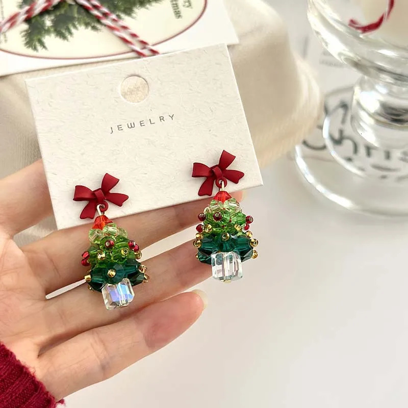 Christmas Tree Dangle Earrings for Women Exquisite Cute Red Bow Earring Shiny Ear Accessories Trendy Festival Jewelry 241031