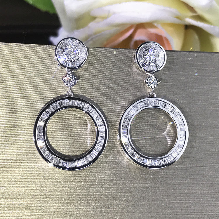 Circle Dangle Earrings: 2024 Jewelry Sterg Sier Princess White Zircon Party Wedding Earring for Women