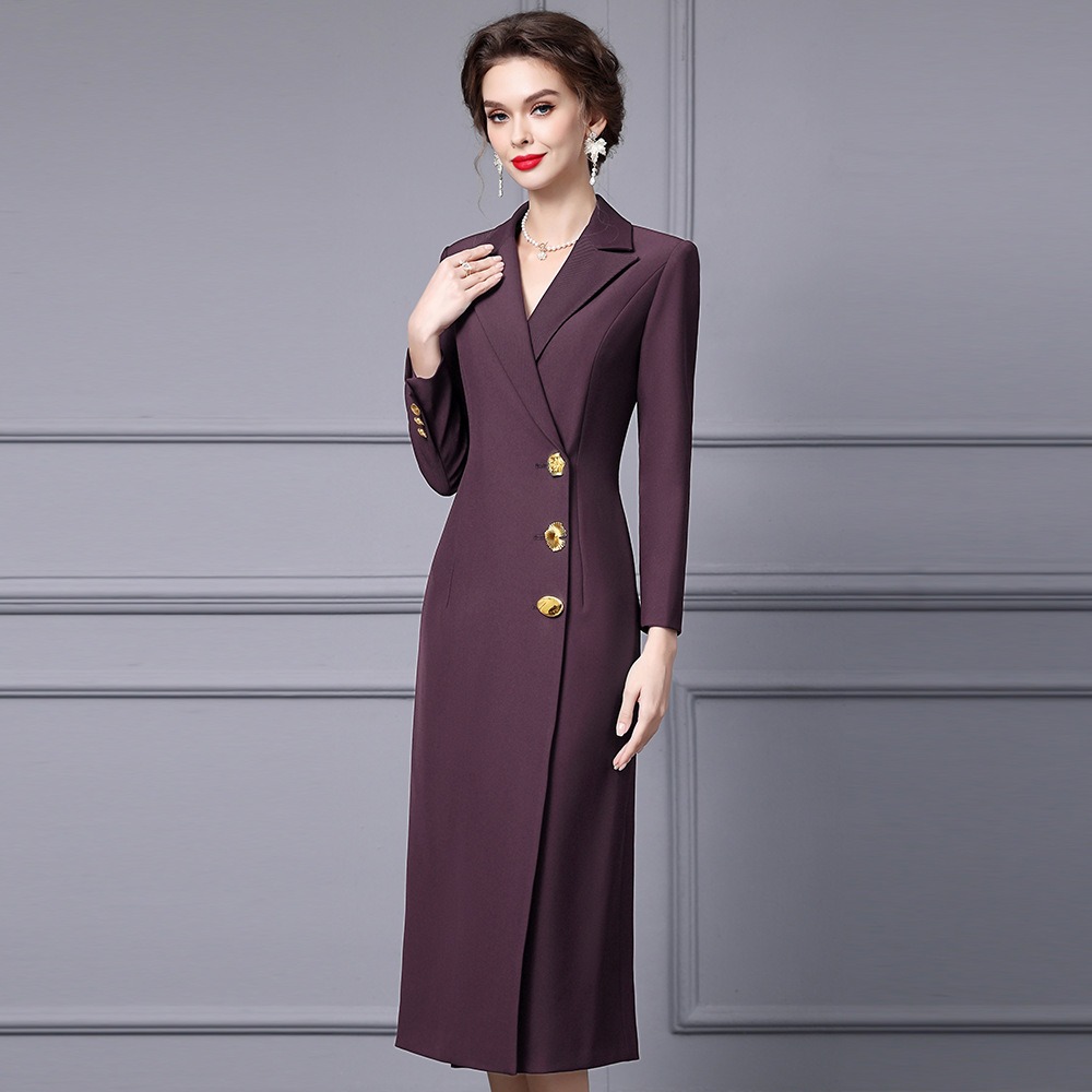 SB9447 40M995 Basic Casual Dresses Autumn and Winter Pleated Long Sleeved Womens Dress Shirt Commuting Skirt Customization Medium Length