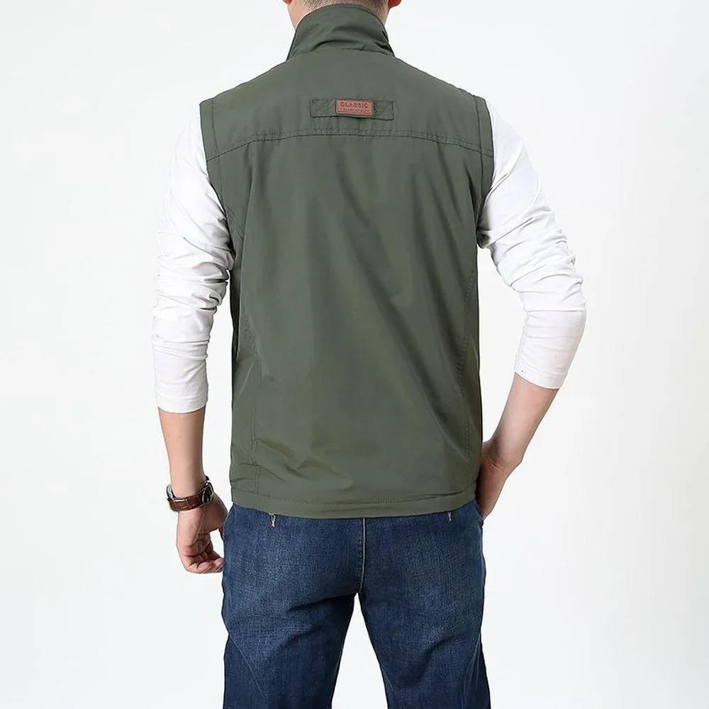 Summer Thin Vest Jacket Men Outdoor Casual Clothes Lightweight Short Sleeve Vests Stand Collar Male Trekking Coat Traveling 241031