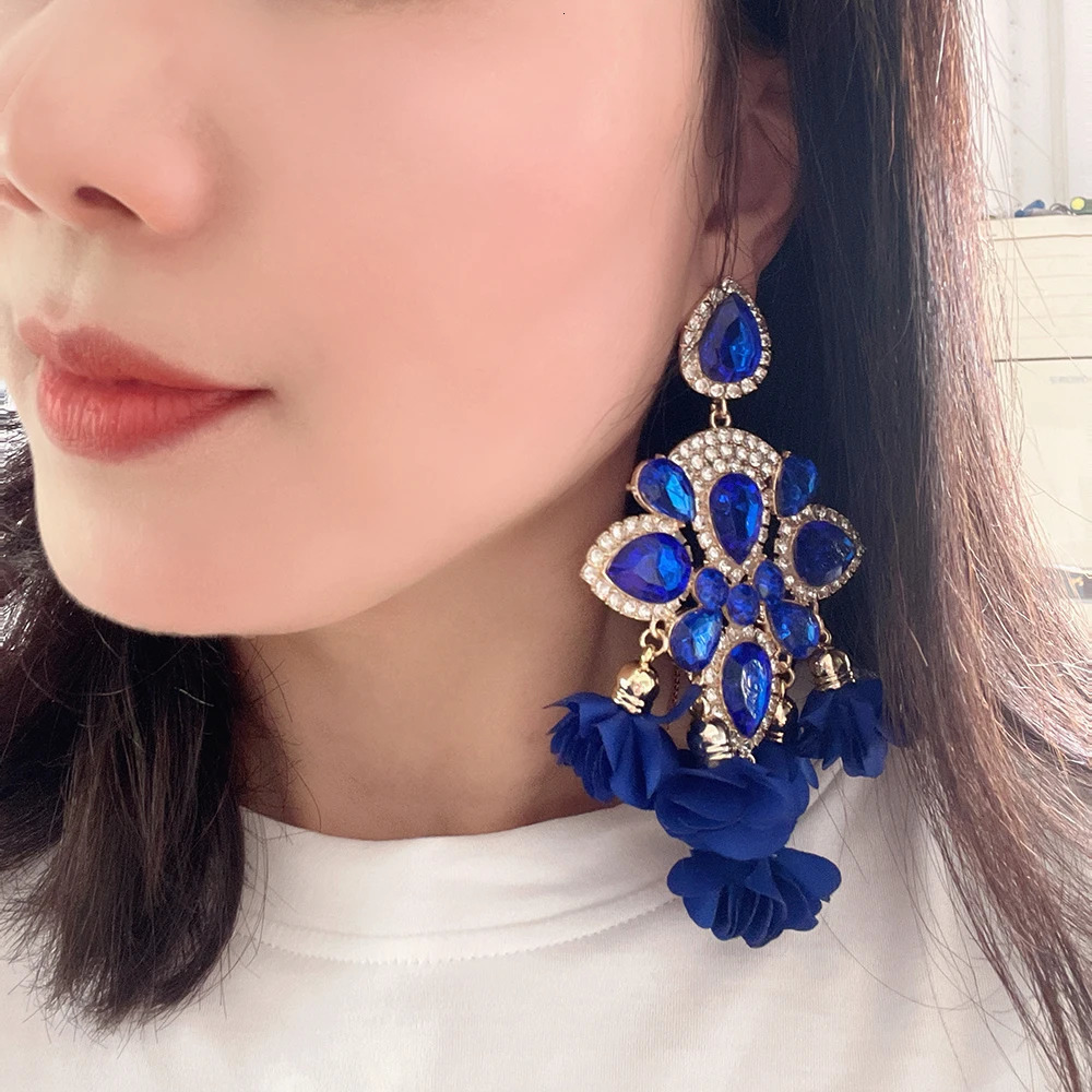 Indian Womens Floral fringe Bohemian Earrings Large Rhinestone Pendant Crystal Declaration Earrings Fashion Jewelry Gifts 241031