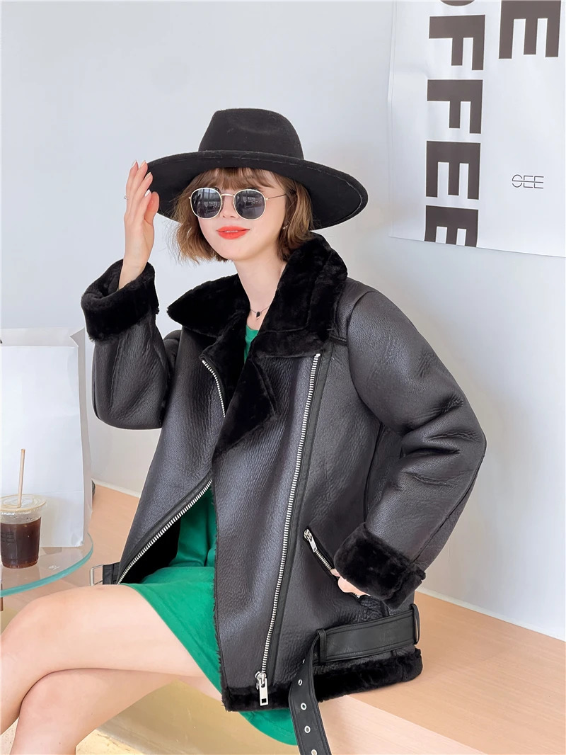 RARF The womens jacket with extra thick warm and extra thick lamb feather rider jacket with artificial fur 241024