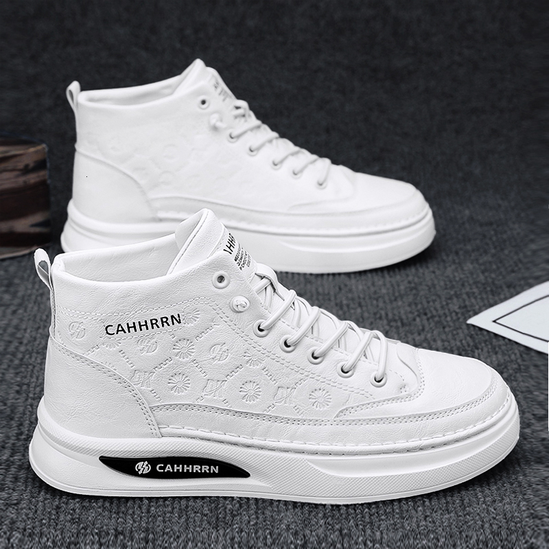 Men's high top new designer casual leather single foot men's shoes white sports flat shoes