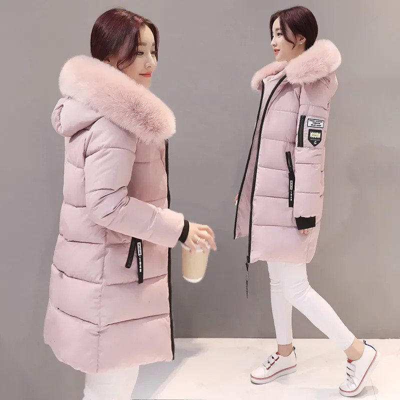 2024 Winter Women Parka Coats Long Cotton Casual Fur Hooded Jackets Thick Warm Slim-fit Jacket Female Overcoat Clothing 241031