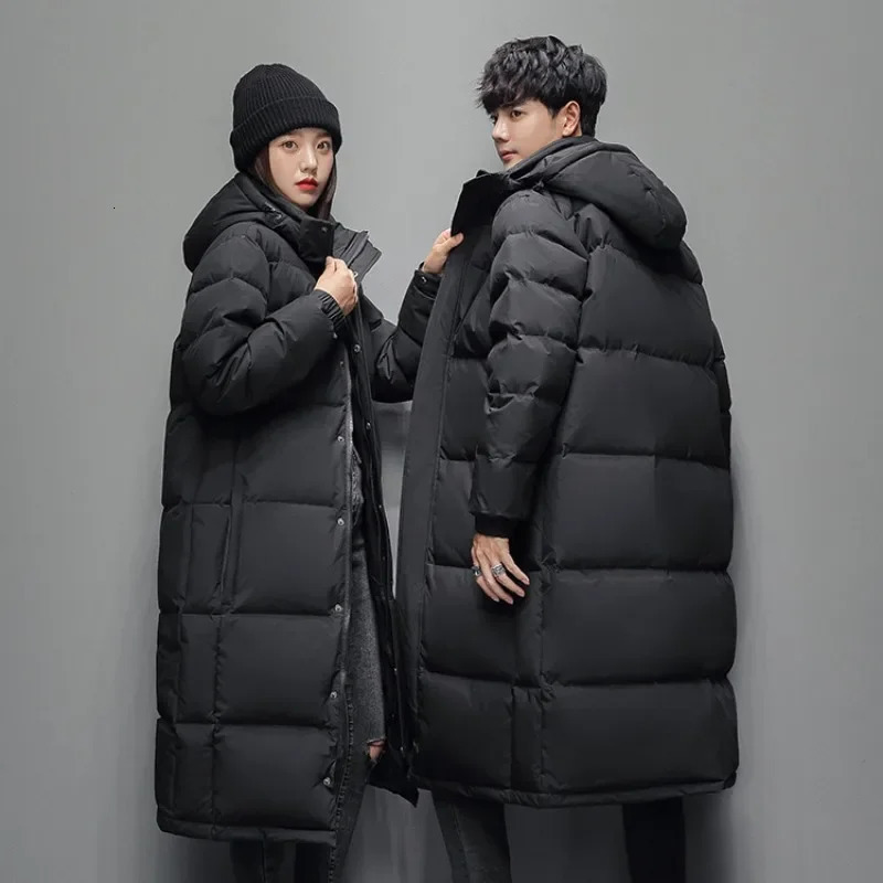 Winter Down Jacket Mens and Womens Long Cross Knee Thickened Warm Couple Fashion Jacket 241031