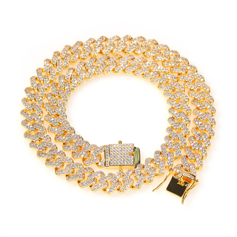 12mm 18k Gold Hip Hop Mens Cubic Zirconia Cuban Necklace Ins Style Top-quality Iced Out Curb Chains Choker Necklaces Bling Rapper Neck Chain Bijoux Gi