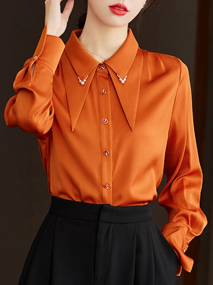 Fashionable round neck hem bubble long sleeved casual clothing solid color elegant womens shirt 241031